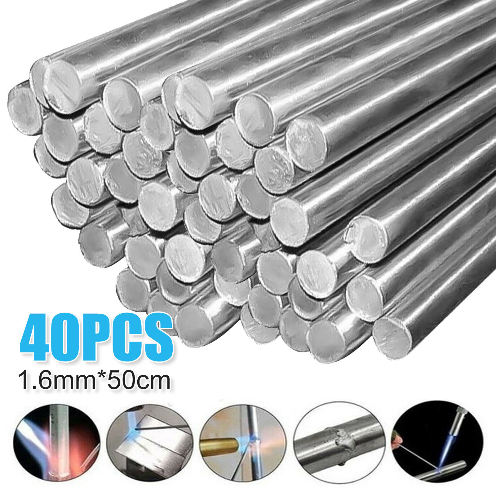 40Pc 1.6mm*50cm Easy Melt Aluminum Welding Rods Low Temperature Wire Brazing Rod