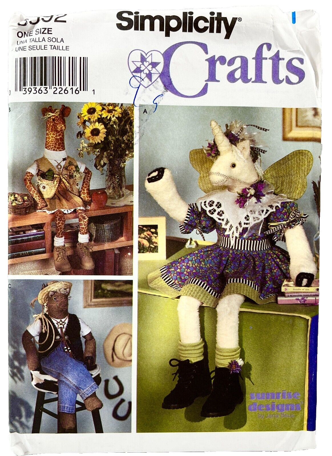 1999 Simplicity Sewing Pattern 8592 Stuffed Horse Giraffe Unicorn Vintage 14674
