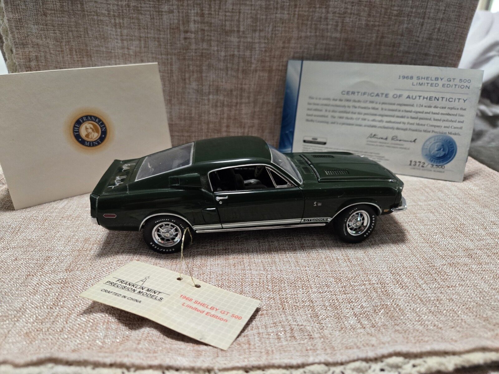 FRANKLIN MINT 1968 SHELBY GT 500 SIGNATURE EDITION LIMITED SCALE 1:24 WITH COA B