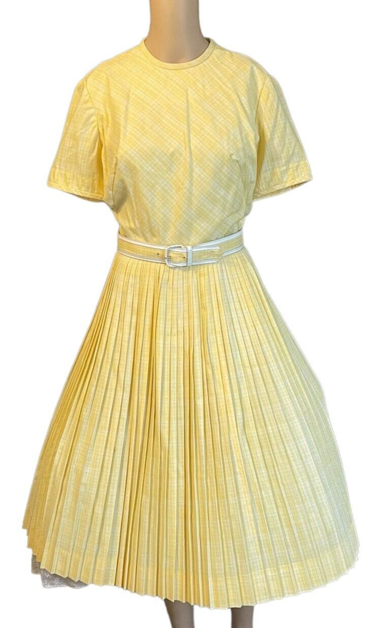Vintage 50s 60s Yellow Fit Flare Rockabilly Belted Day Dress Lorch Dallas size S