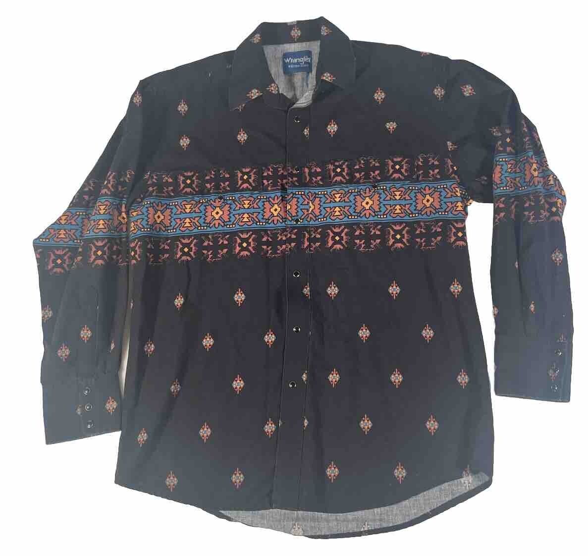 Wrangler Western Shirt Mens Size XL Pearl Snap Geometric Pattern Vintage