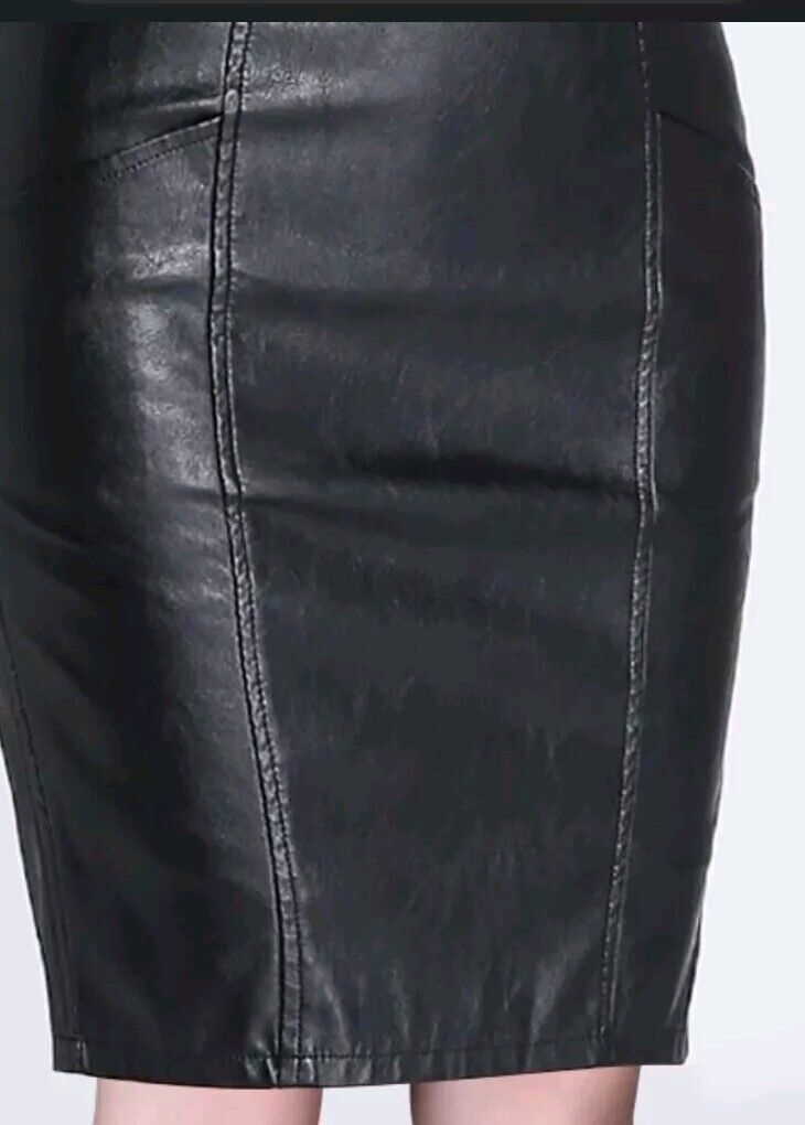 Byrnes &Baker Vintage Womens Black Midi Leather Skirt Size 8 Genuine Leather
