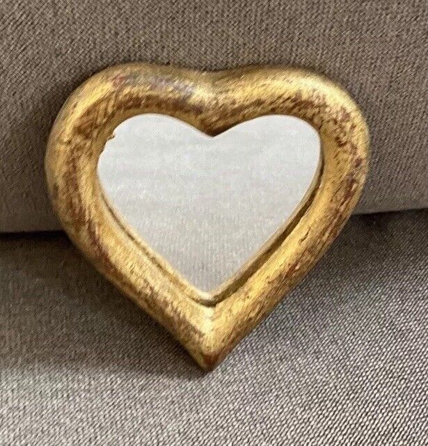 Vintage Italian Gold Heart Shaped Mirror Florentine Gilt Wood Small Florentia