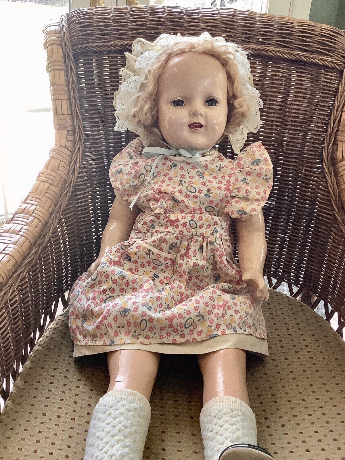 Vintage 1930-40’s Large 22”Composition Cloth Body Doll