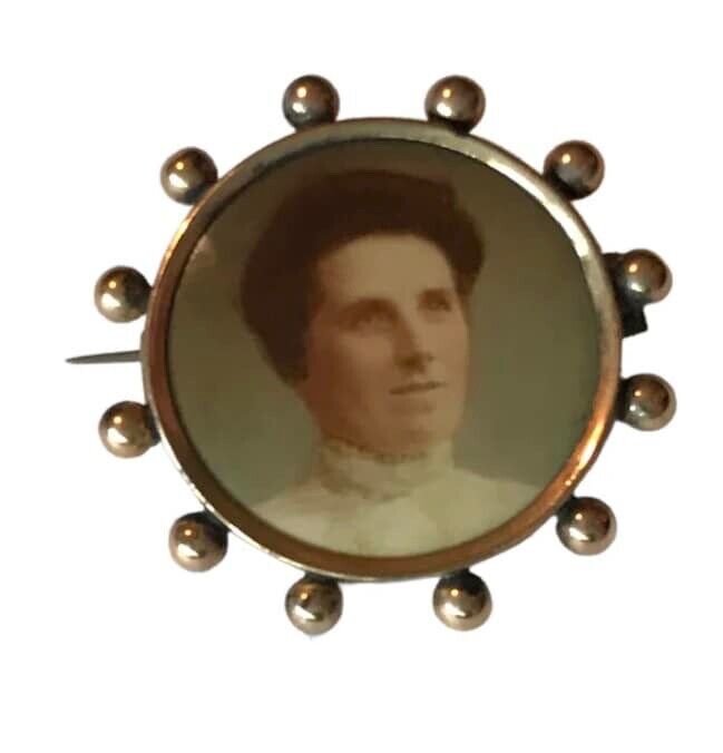 Antique Victorian 1890s Mourning Portrait Brooch Pin