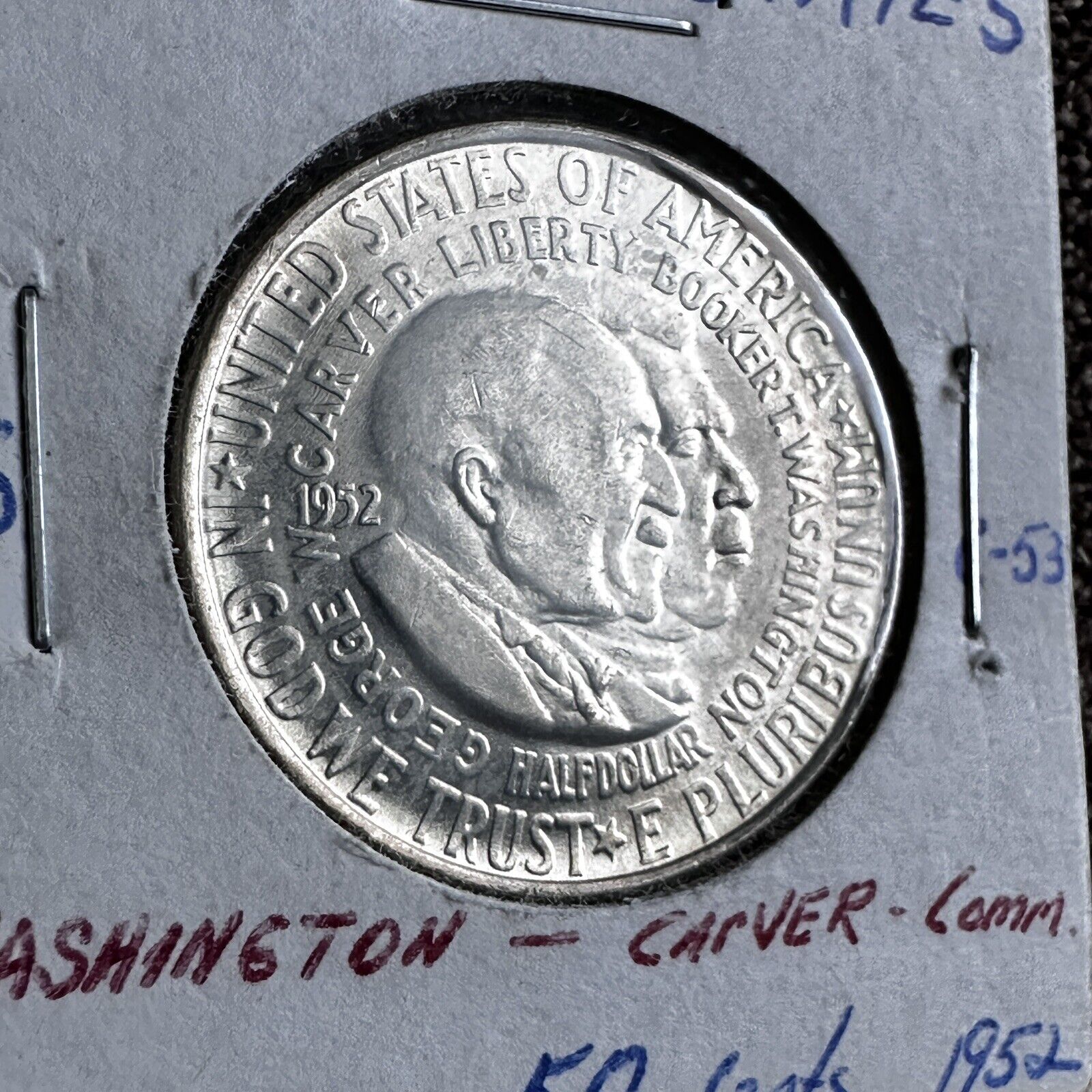 1952 US Carver Washington Commemorative Silver Half Dollar 50 Cent coin