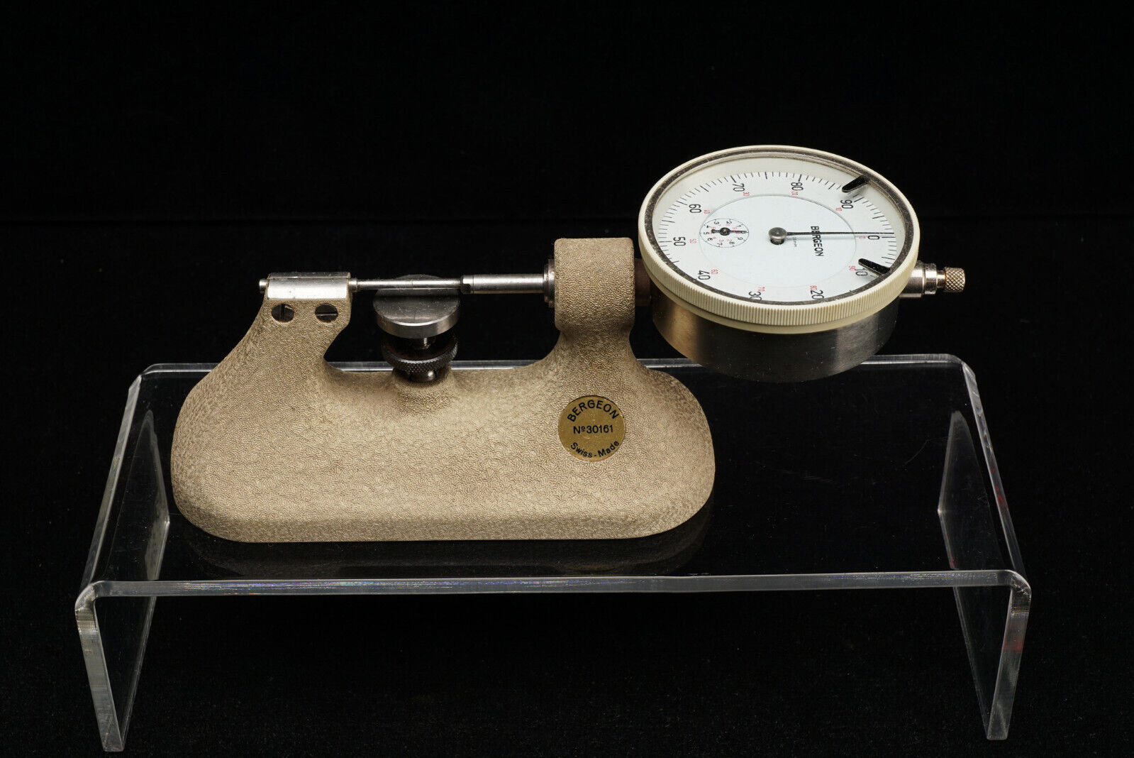 Vintage BERGEON Swiss Watchmakers Metric .01 mm Horizontal Dial Micrometer Gauge