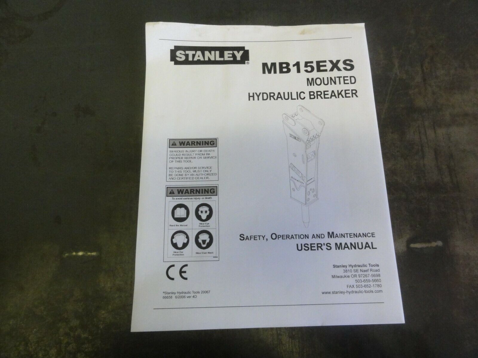 Stanley MB15EXS Mounted Hydraulic Breaker Safety Operation User\'s Manual   