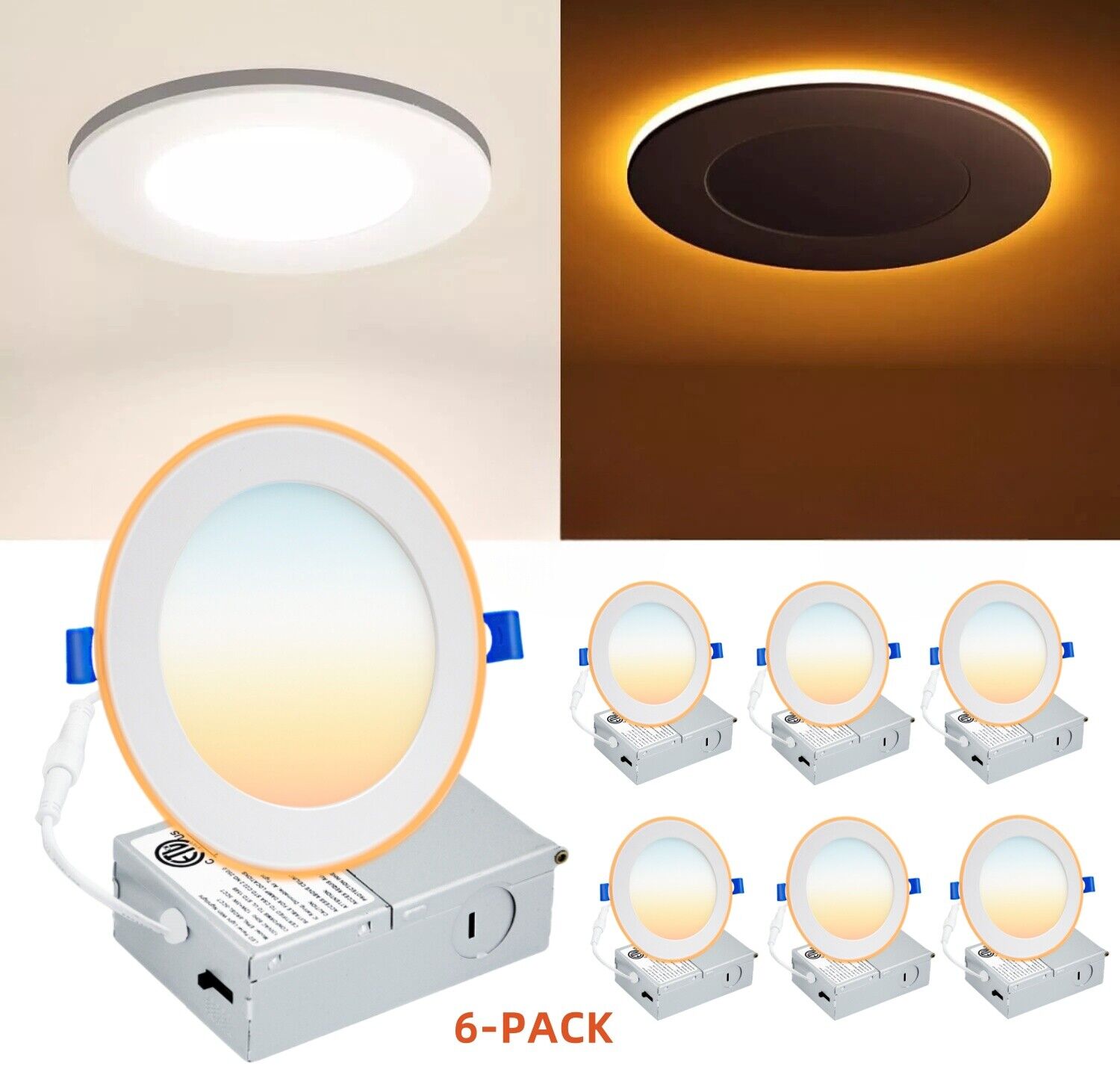 6/12/24/36/48 Pack 6-inch Ultra Thin LED Recessed Ceiling Light & Junction Box