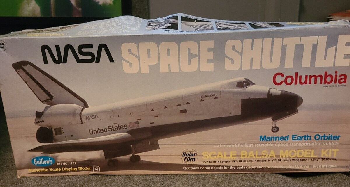 Vintage Guillow’s NASA Space Shuttle Columbia Balsa Wood Model Kit 1201 Open Box