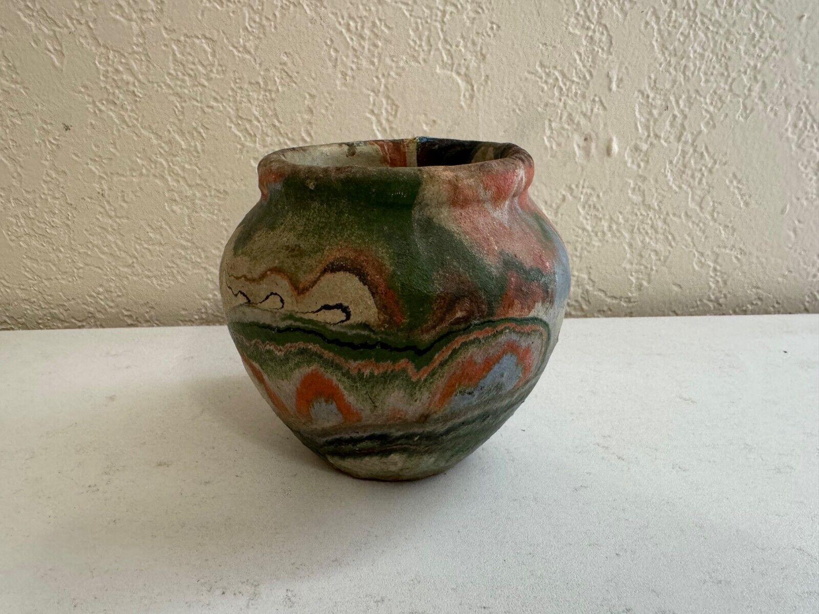 Vintage Possibly Ozark Roadside Pottery Vase / Pot w/ Drip Glaze Design