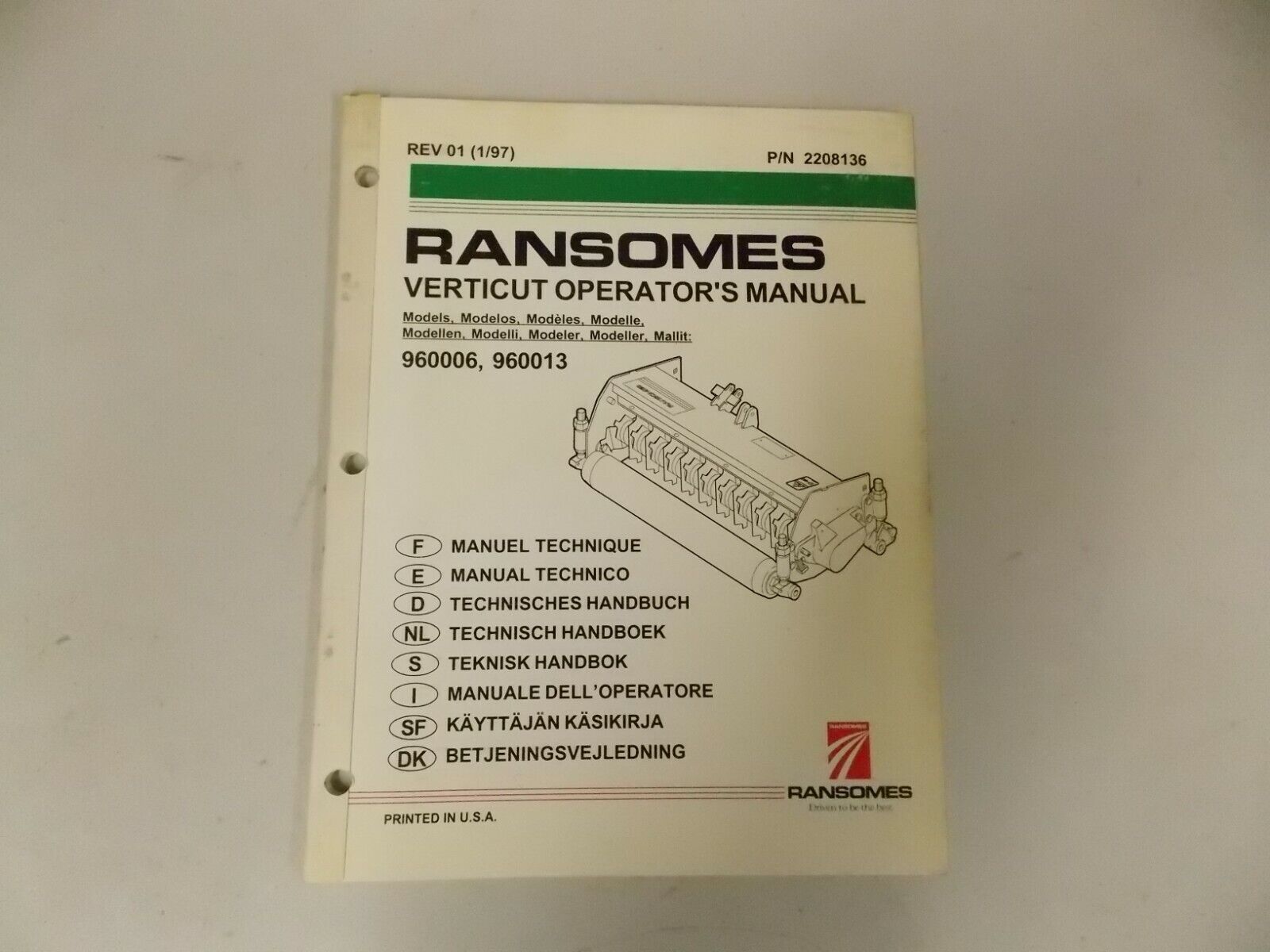 PARTS MANUAL FOR RANSOMES FAIRWAY 250 VERTICUT REELS  MULTIPLE LANGUAGES