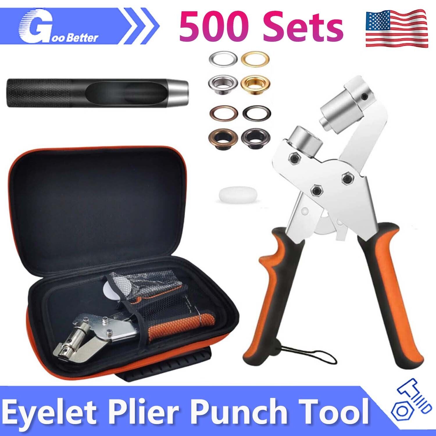 Grommet Hand Press Kit Handheld Hole Punch Pliers 500Set 10.5mm Grommets Eyelets