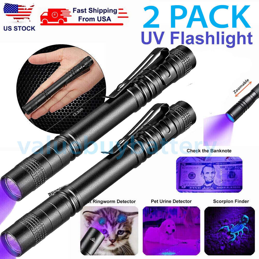 2x UV Ultra Violet LED Flashlight Blacklight Light 395nM Inspection Lamp Torch