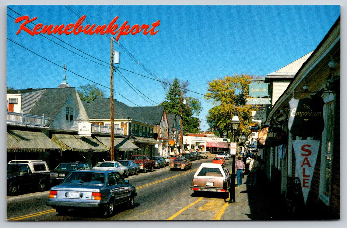 Kennebunkport Maine Street Shops and Restaurants Postcard VTG