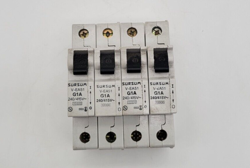 Lot of 4 Sursum	V-EA51 Circuit Breaker 1 Amp 415 VAC 1 Pole DIN Rail Mount Used