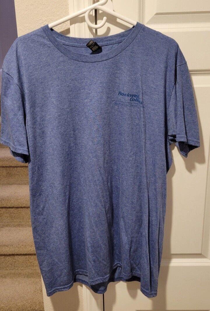 New Mens Rockwell Collins Aerospace XL T Shirt Short Sleeve Blue Rec Center RARE
