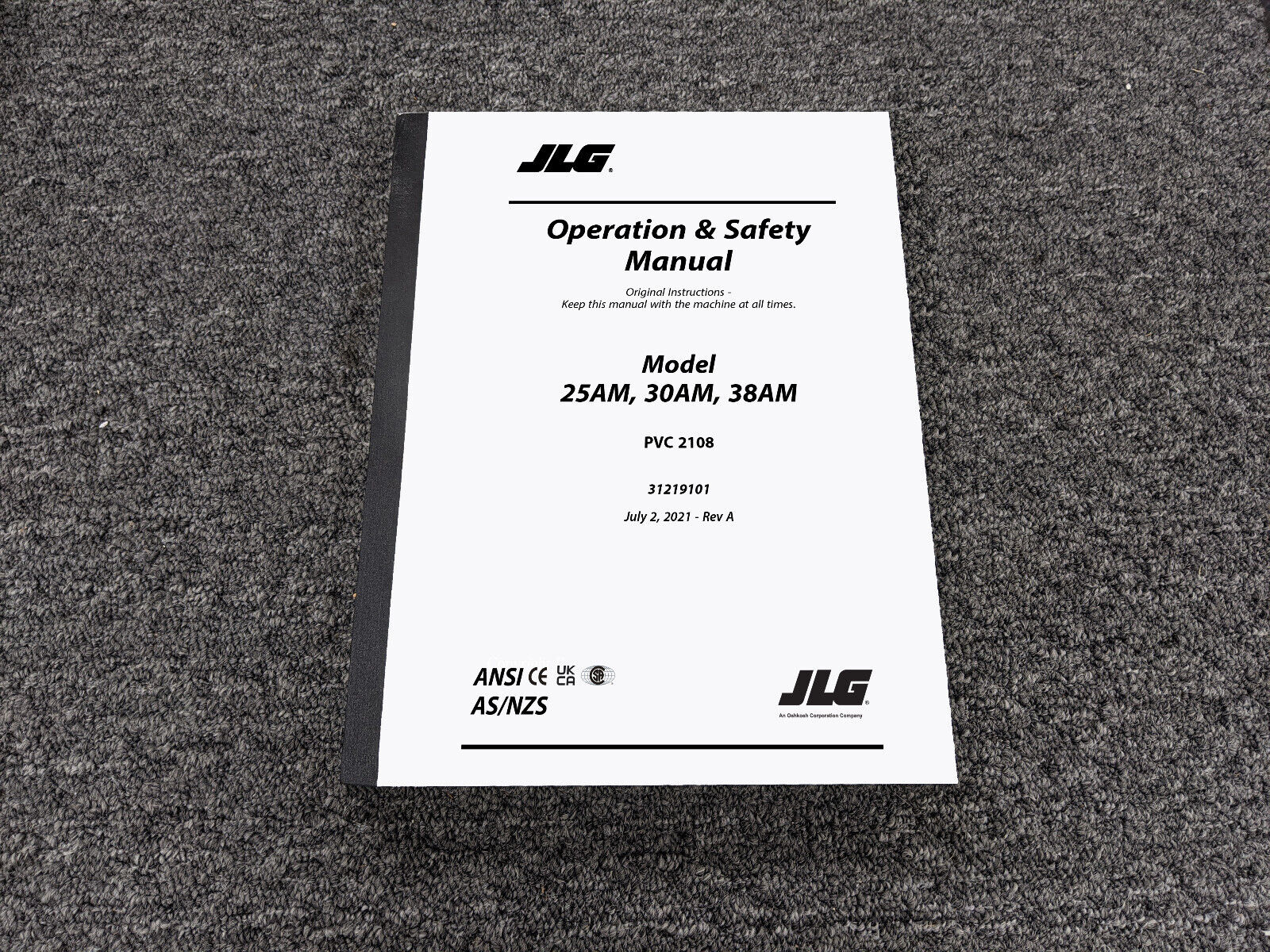 JLG 25AM 30AM 38AM Vertical Mast Lift PVC 2108 Safety User Owner Operator Manual