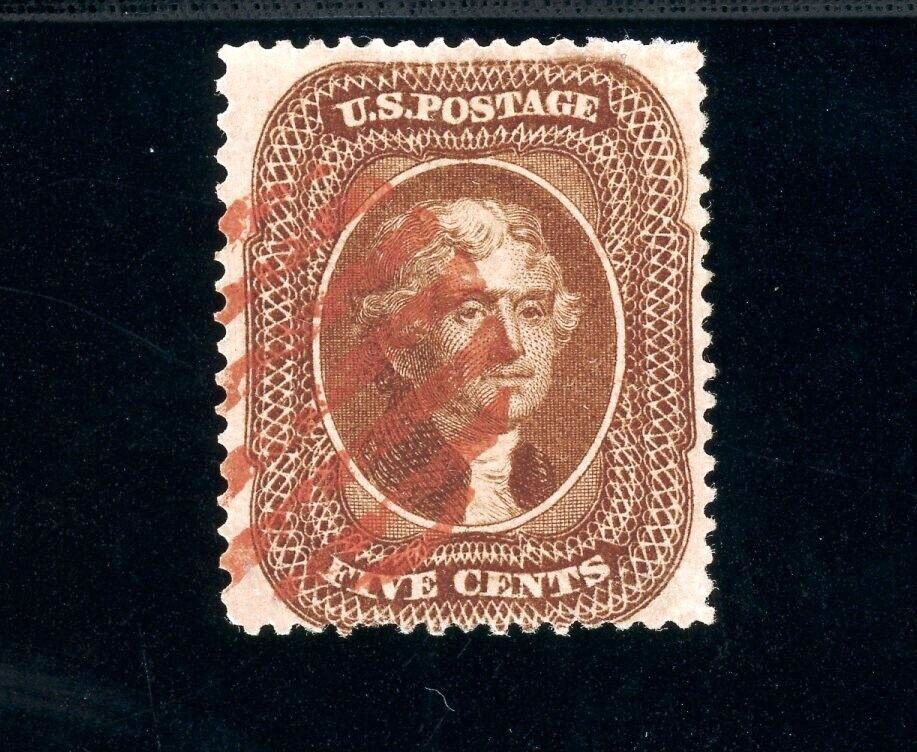 USAstamps Used VF US 1861 Jefferson Scott 30 Red Cancel SCV $1375