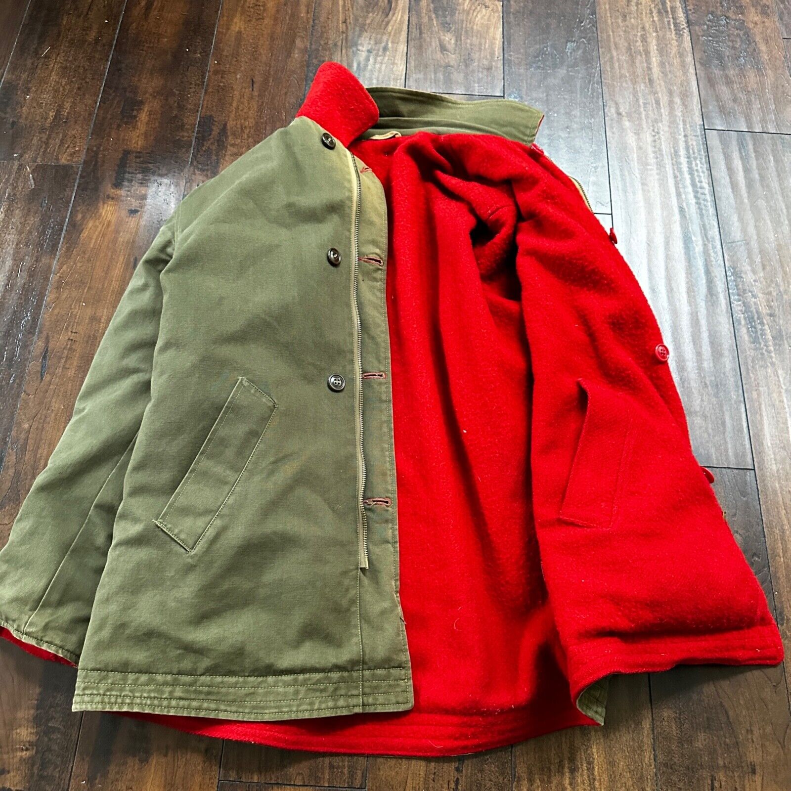 VTG 40s 50s Wool Western Coat Jacket Rockabilly Red Military Green WWII RARE