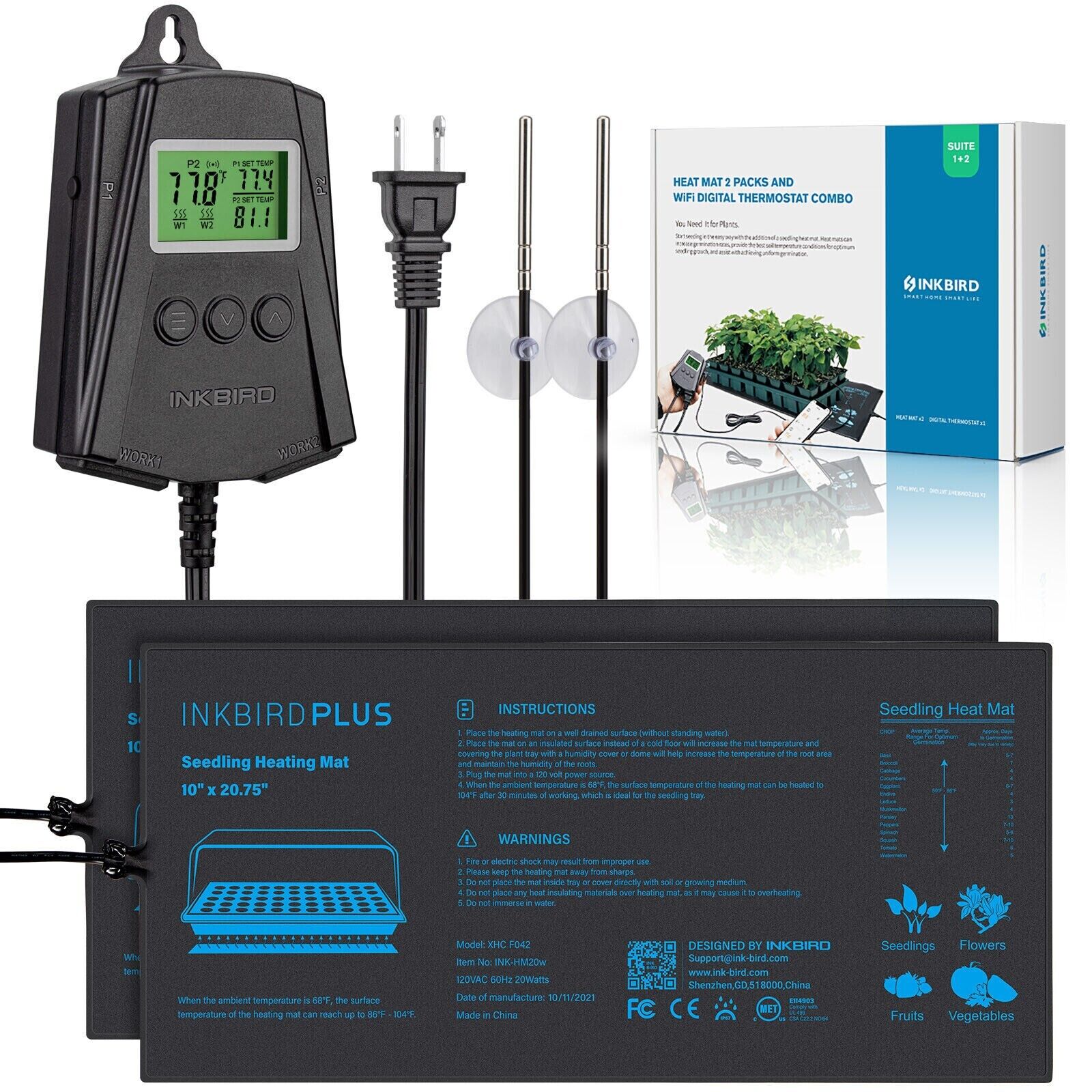 Inkbird Dual Probes Heating Thermostat Seedling Heat Mat Temperature Control C/F