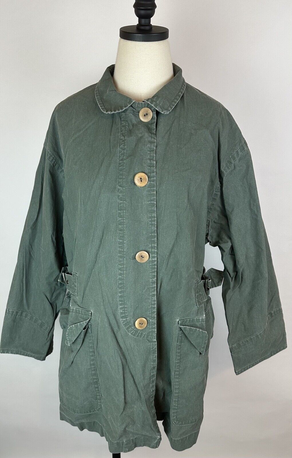 Vintage 80s 90s LONDON FOG Rain Jacket WOMENS M Faded Army Green Minimalist Boho