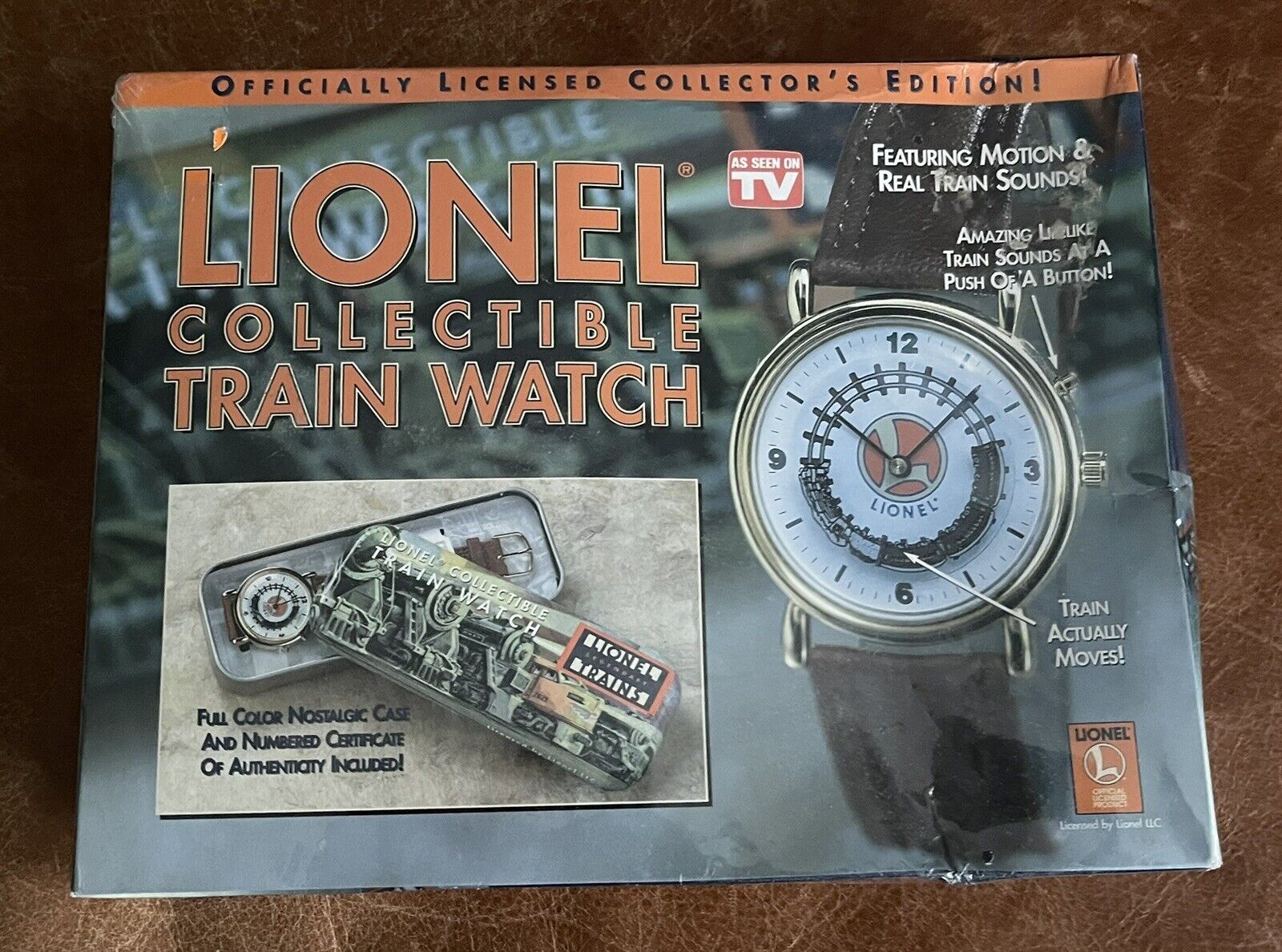 SEALED LIONEL TRAIN WATCH WITH MOVING TRAIN, REAL TRAIN SOUNDS COLLECTIBLE CASE