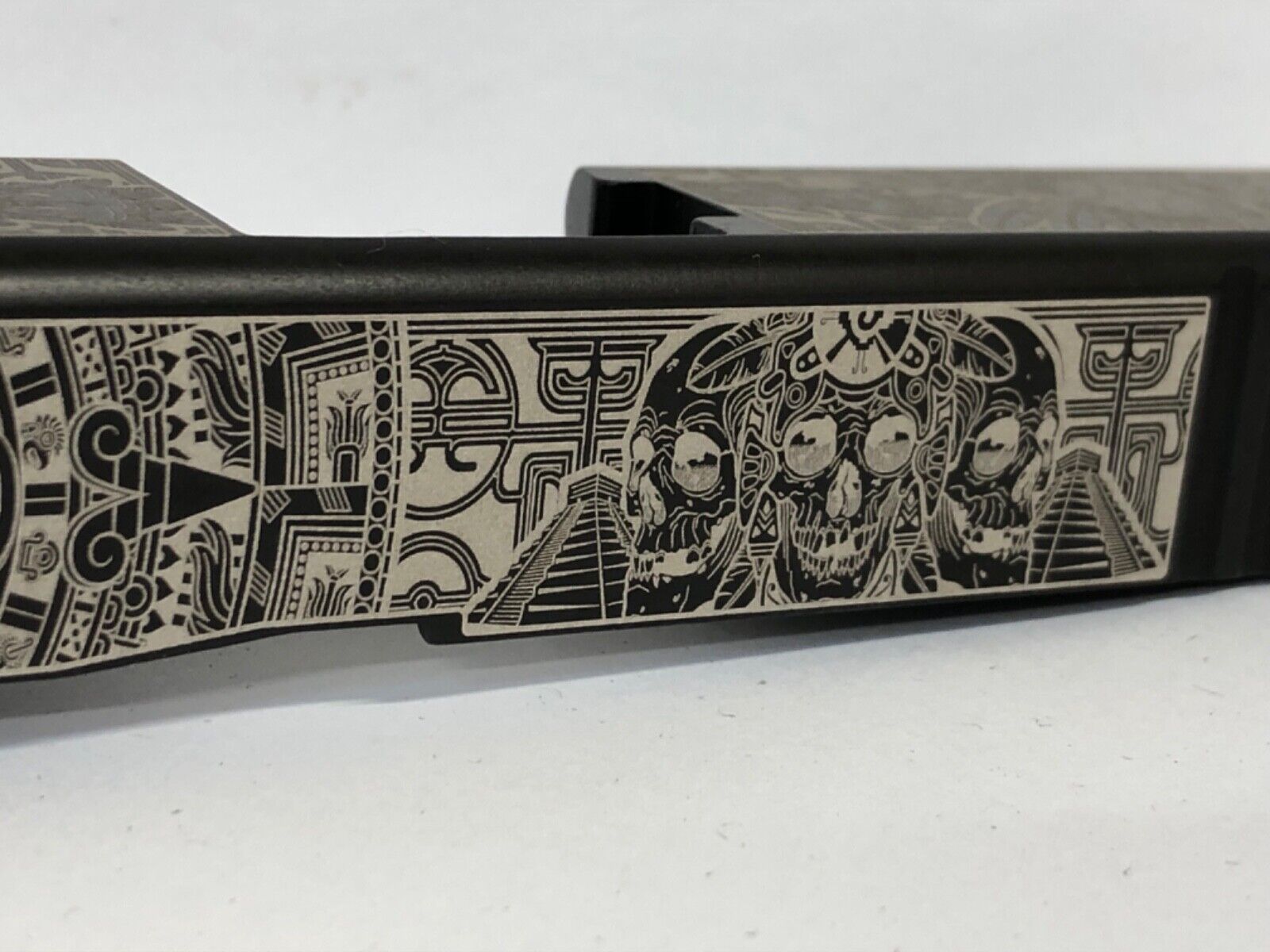 Custom Laser etched black nitrate glock 19 Slide Gen 3 g19 Aztec calendar themed