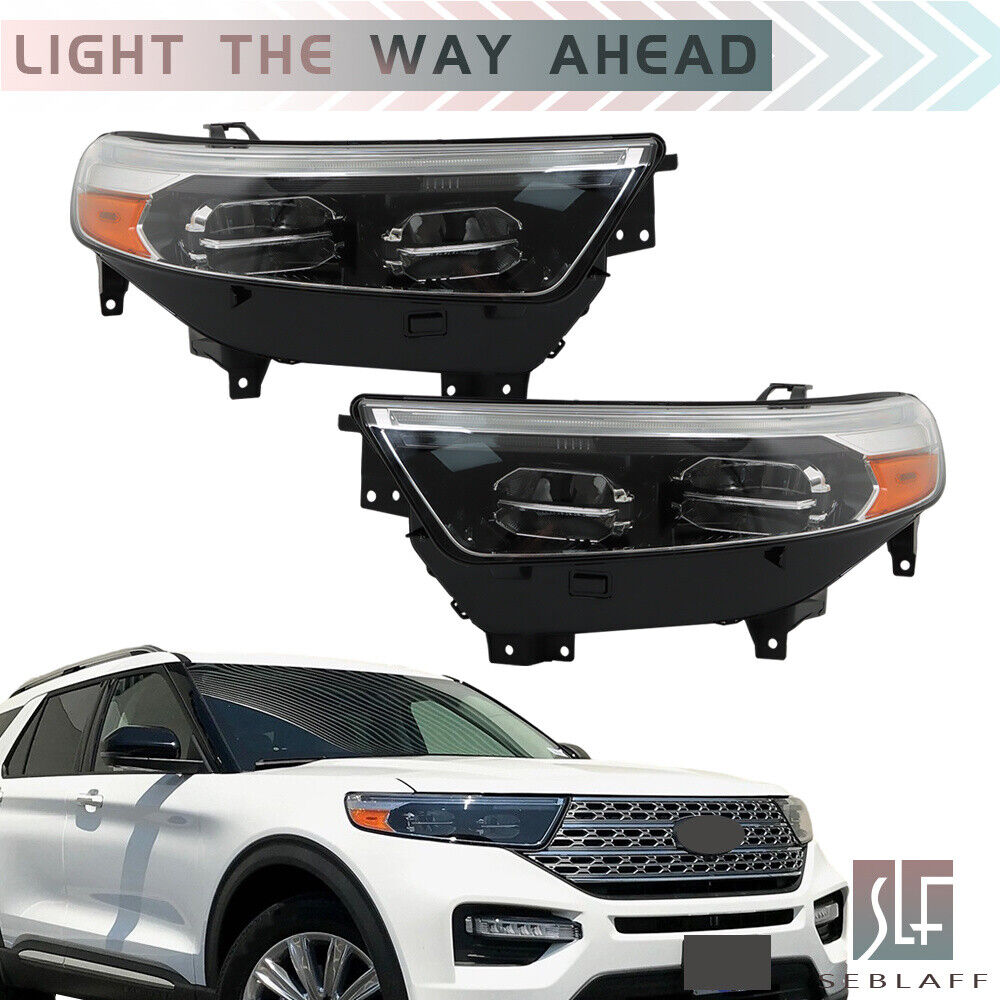 2PCS LED For 2020 2021 2022 2023 Ford Explorer XLT/Limited Headlight w/DRL Black