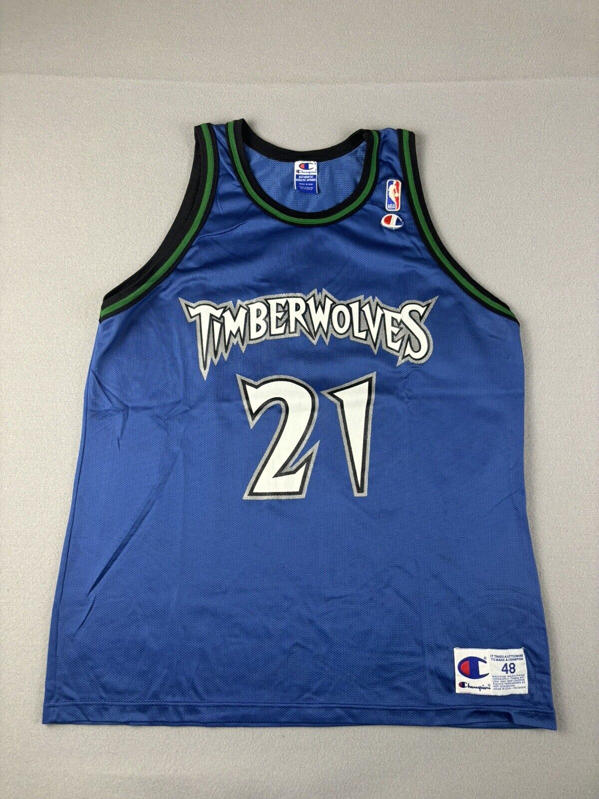 Vintage Champion Minnesota Timberwolves Jersey Size 44 Kevin Garnett #21 NBA 90s