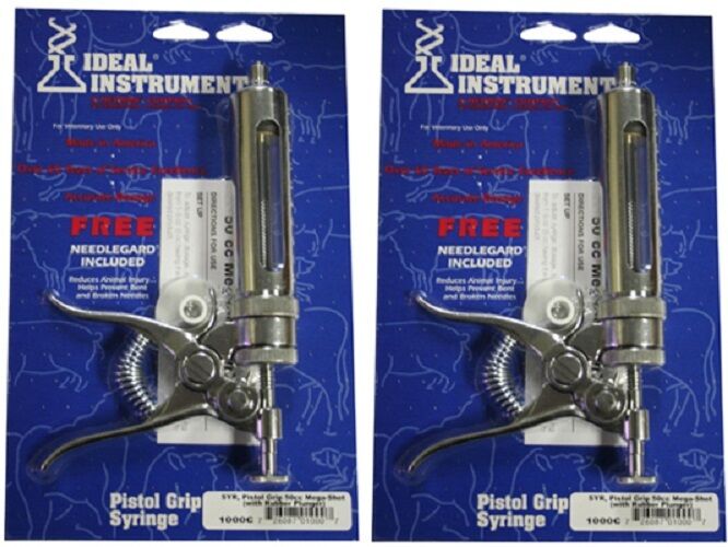 (2) Ideal Instrument # 1000 50 cc Mega Shot Pistol Grip Livestock Syringes