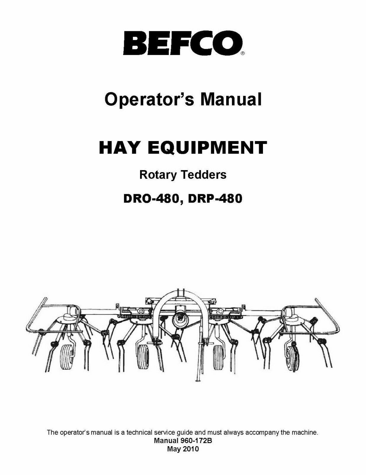 Hay Rotary Tedders Operator Inst Maint & Service Parts Man BEFCO DRO-480 DRP-480
