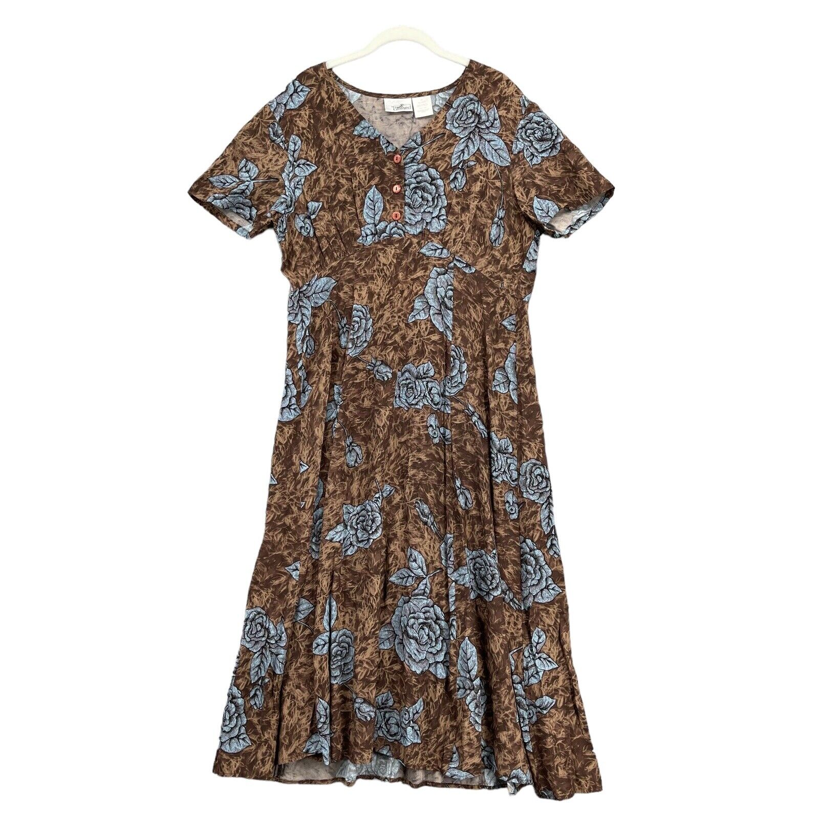 Vintage Options by Worthington Size 14 Brown and Blue Floral Women\'s Maxi Dress