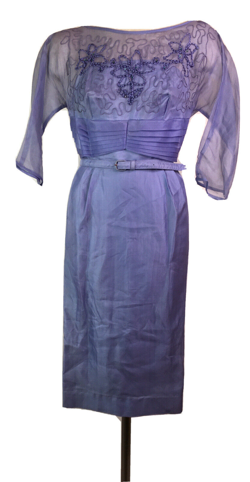 VTG Aldens 60s Pencil Skirt Dress Embroidery Size 14 Large Periwinkle Blue