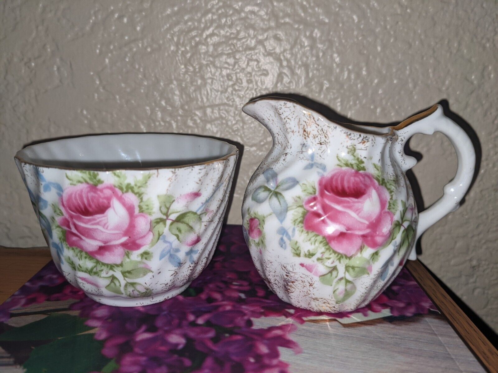 Norcrest Dresden Rose Cup and Creamer Set, Small, Gold electroplating 9/130