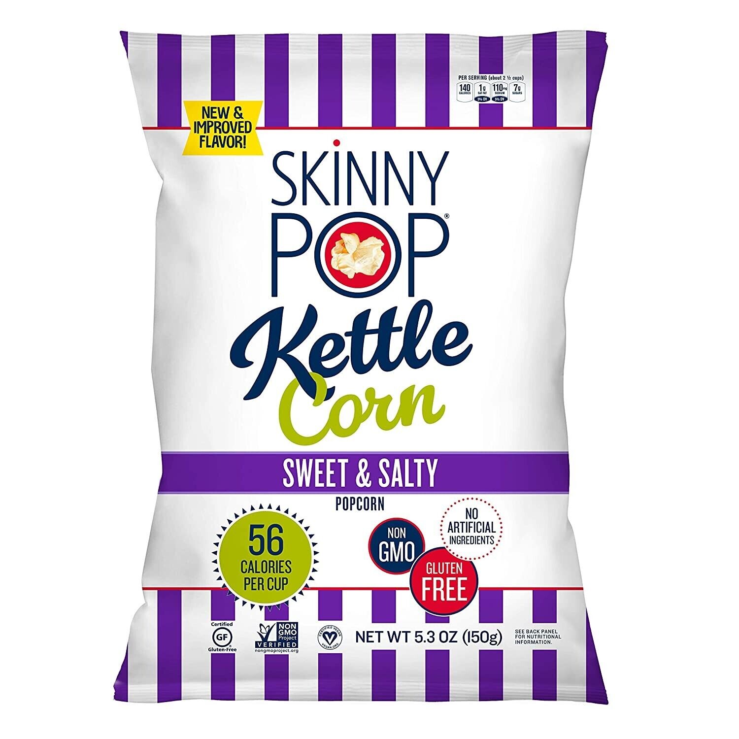 SkinnyPop Popped Sweet & Salty Kettle Popcorn, Gluten Free, Vegan Popcorn, 5.3oz