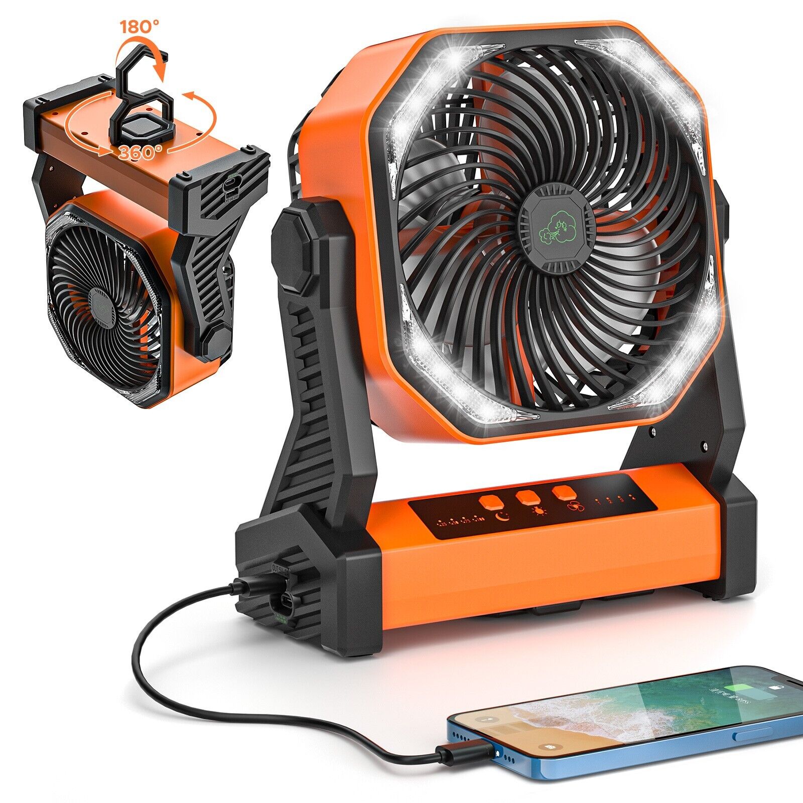 Up to 58hours Battery Powered Heavy Duty Portable Fan with 20000mAh Power Bank