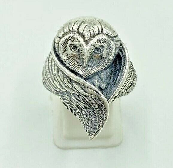 Rare ANTIQUE SILVER Owl Ring Gothic Owl Ring Adjustable Statement Ring 925 Silve