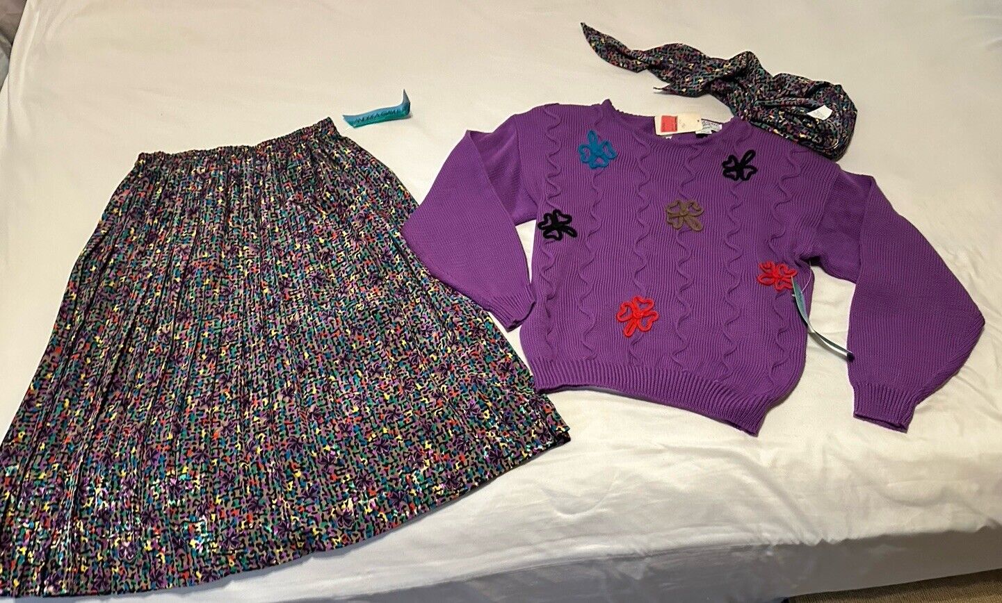 Andrea Gayle Petites VINTAGE 80’s Deadstock Purple Skirt Set Women’s Size PM NWT