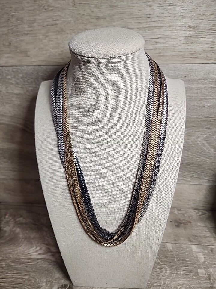 Vintage Mixed Metals Layered Square Chains Necklace 19\