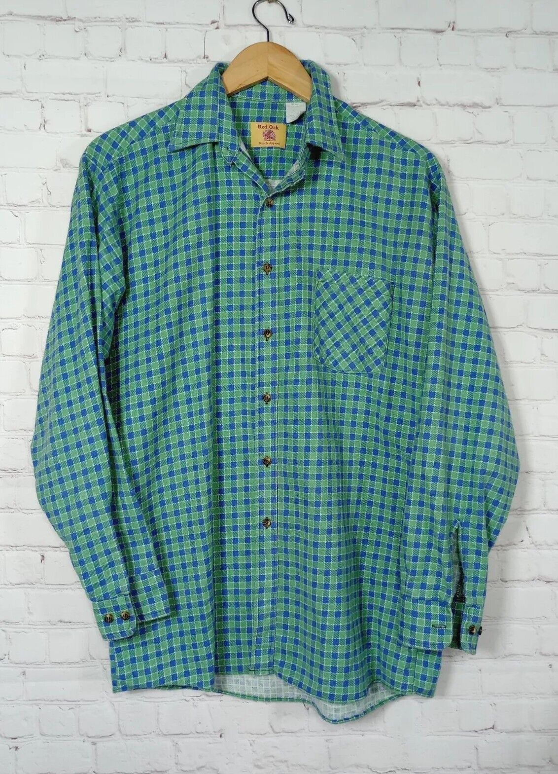 Vintage Red Oak Ranch Apparel Long Sleeve Flannel Shirt Men\'s Medium Tall