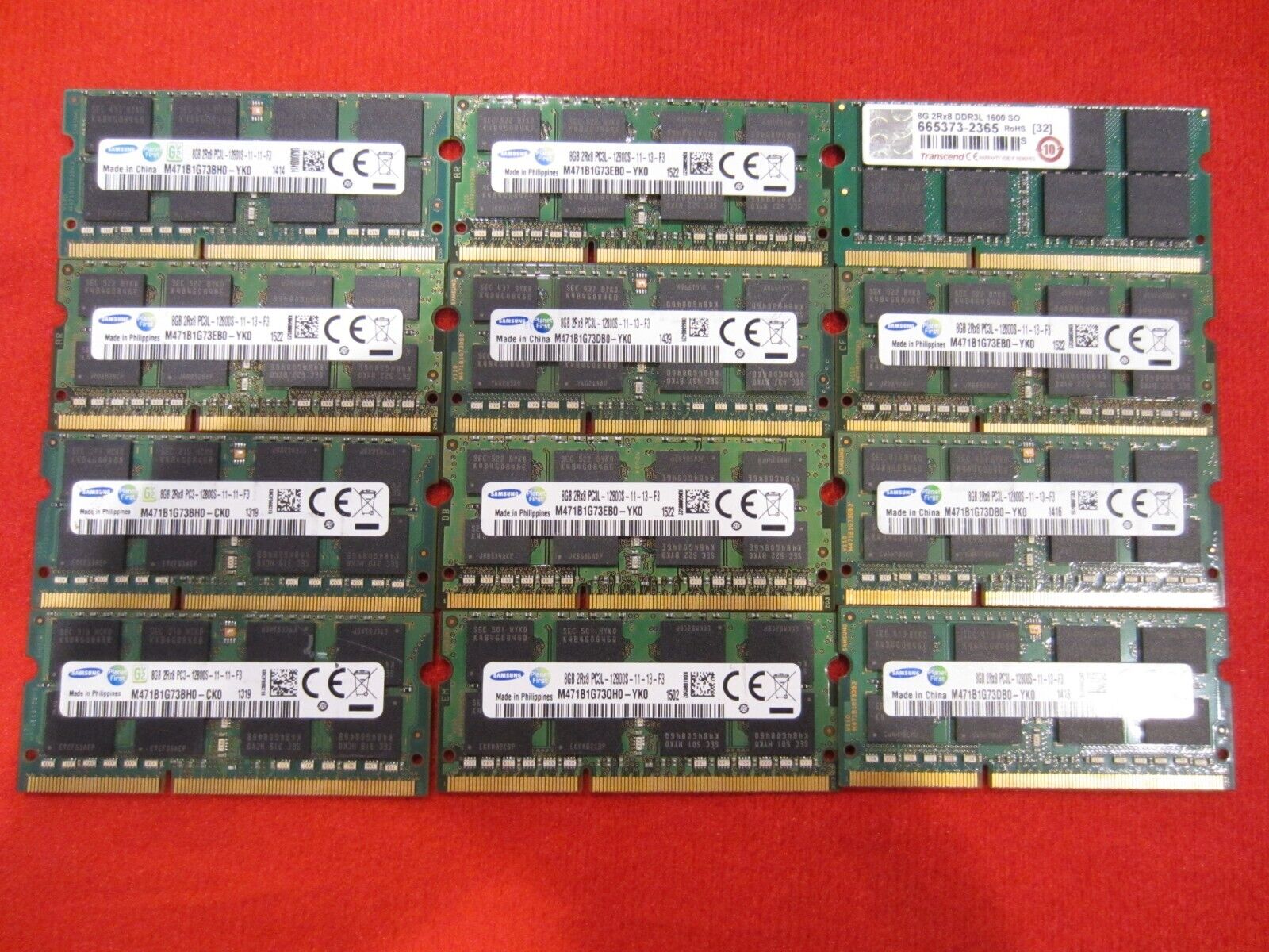 Lot of 28pcs 8GB Samsung,Micron,Crucial PC3L-12800S DDR3-1600Mhz Sodimm Memory