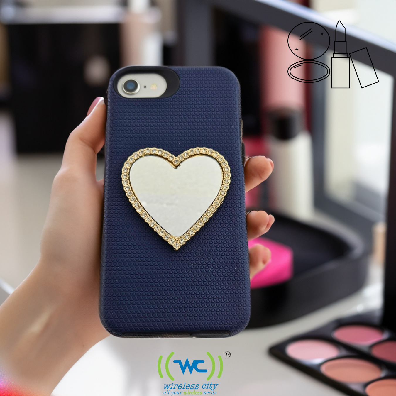 Diamond Bling Heart Shape Makeup Mirror for Phone Cases