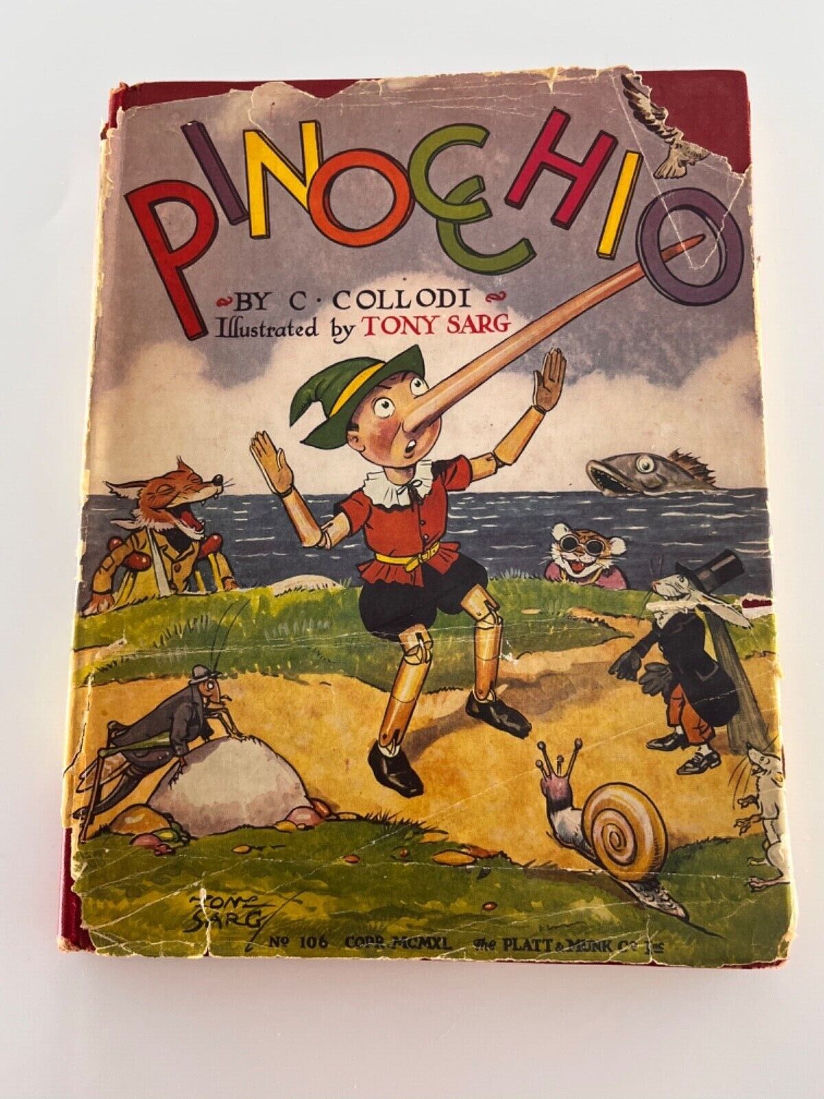 C. Collodi, Pinocchio. Illus. Tony Sarg, 1940. Hardcover Book/DJ. Classic 