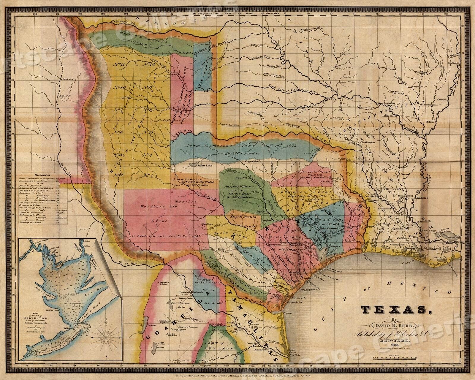 1835 Territory of Texas - Map of Land Grants - 24x30