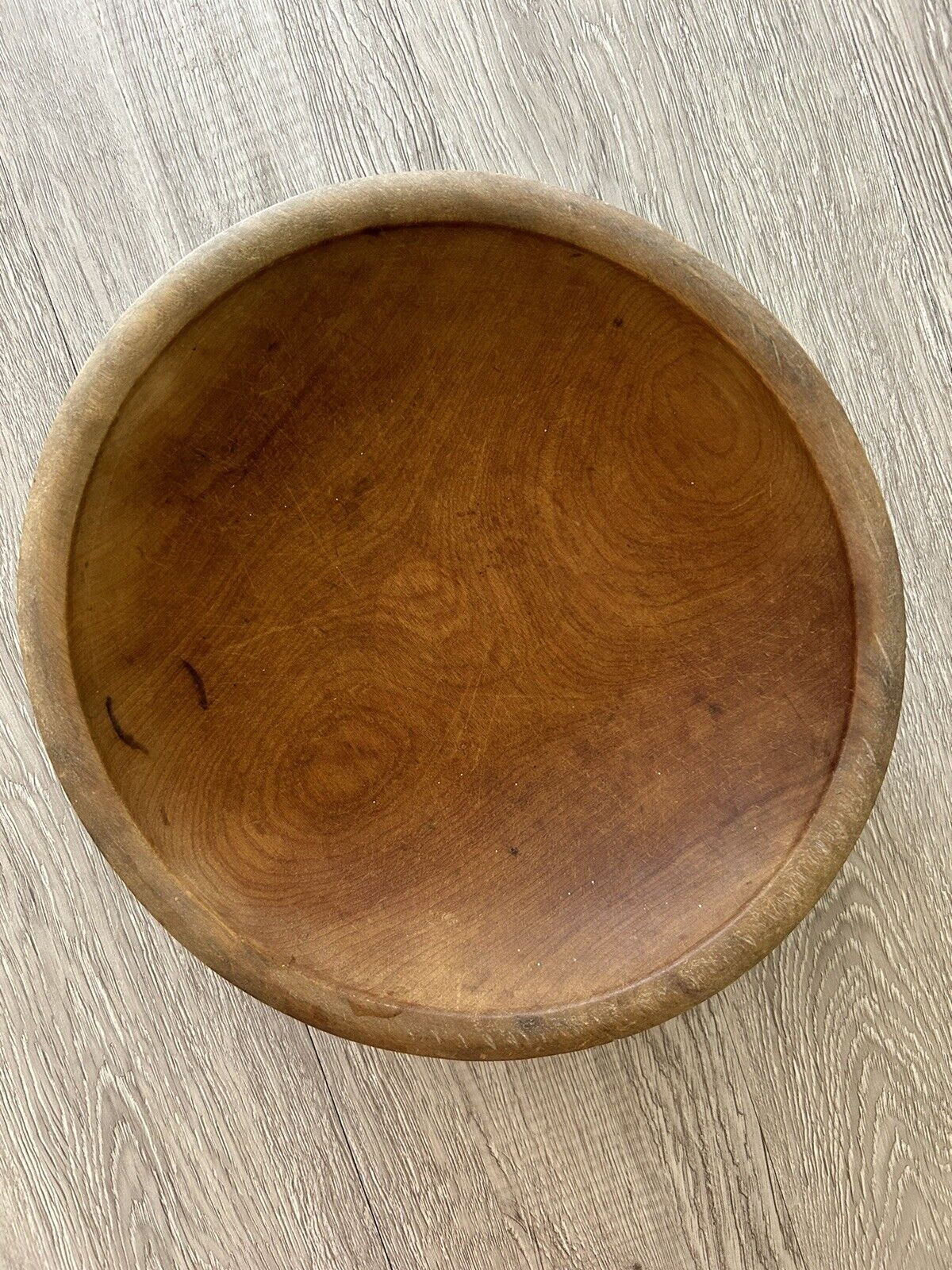 Vintage Turned Wooden Bowl Out Of Round 10.5”x11” Handcrafted Folk Rustic
