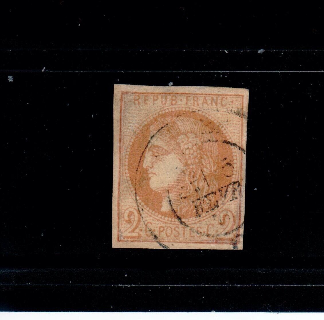 France SC# 39. Used 1870-71 Bordeaux Issue 2c Red Brown 4 Margins