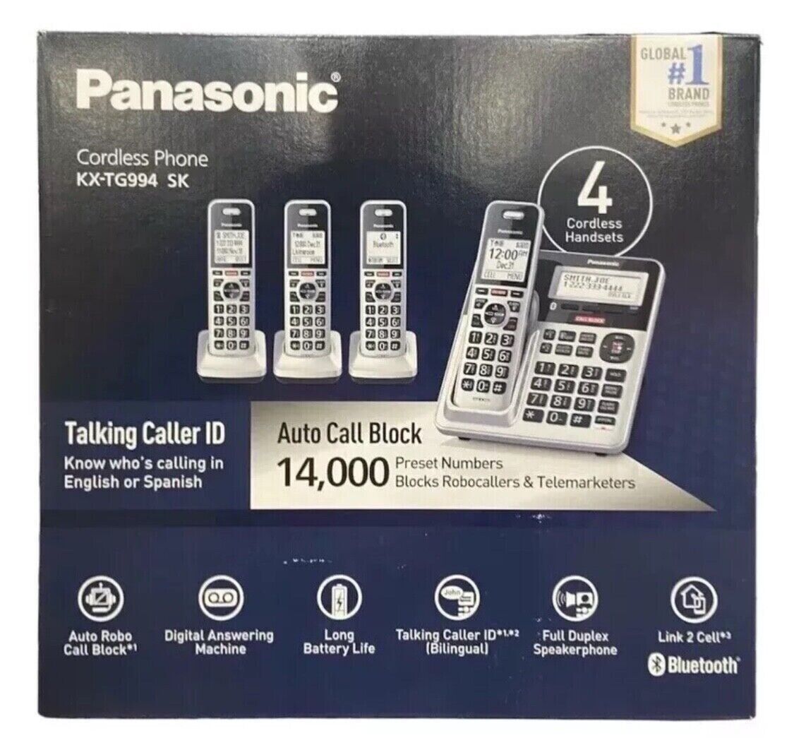 Panasonic KX-TG994SK DECT 6.0 Bluetooth  4-Handset Cordless Phone Bundle