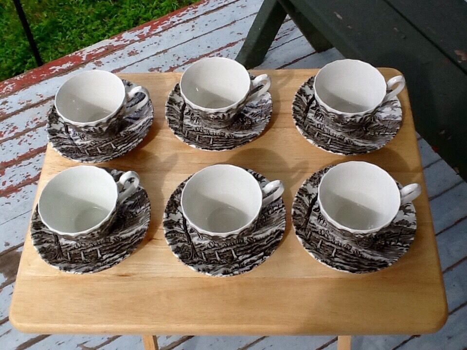 Antique Myott Royal Mail Staffordshire 6 Cups & Saucers Edgewood Pattern England