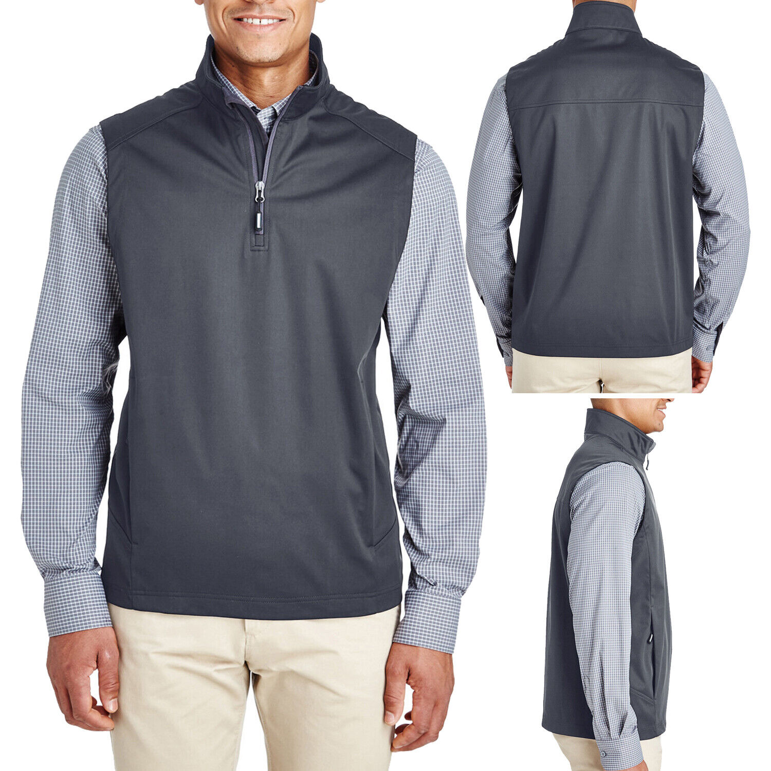 Men\'s Lightweight 3 Layer Knit Tech-Shell Water Resistant Quarter Zip Vest NEW